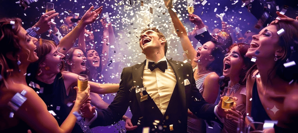 Guests celebrating with confetti at an evening event